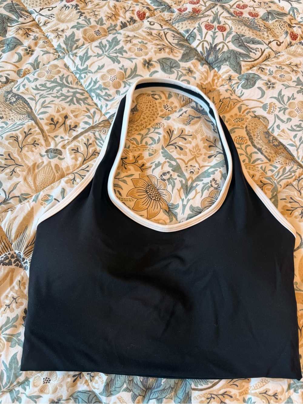 Black Halter Sports Bralette with White Trim